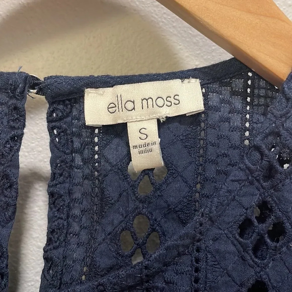 Ella Moss Dark Navy Blue Eyelet short sleeve top - Picture 5 of 12